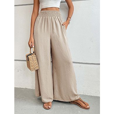 Women's High Waist Elastic Waist Wide Leg Long Pants
