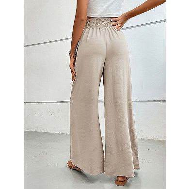 Women's High Waist Elastic Waist Wide Leg Long Pants