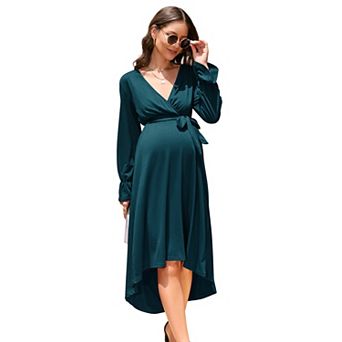 Women's Long Sleeve V-Neck Maternity Midi Dress