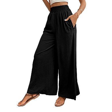 Women's Elastic Waist High Waist Wide Leg Long Pants