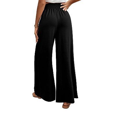 Women's Elastic Waist High Waist Wide Leg Long Pants