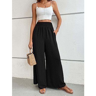 Women's Elastic Waist High Waist Wide Leg Long Pants