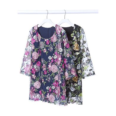 Catherines Women's Plus Size Embroidered Tank And wrap 2-Piece Set