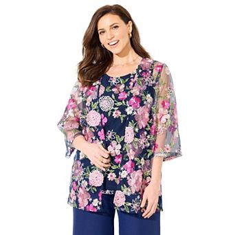 Catherines Women's Plus Size Embroidered Tank And wrap 2 pc Set