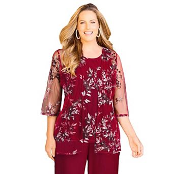 Catherines Women's Plus Size Embroidered Tank And wrap 2 pc Set