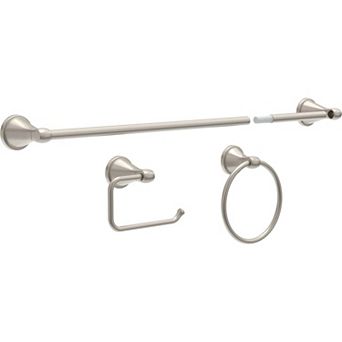 3 pc Bathroom Towel Set, Brushed Nickel 18/24" Bar and Toilet Paper Holder