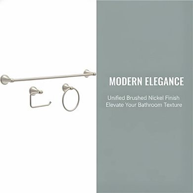 3-Piece Bathroom Towel Set, Brushed Nickel 18/24" Bar and Toilet Paper Holder