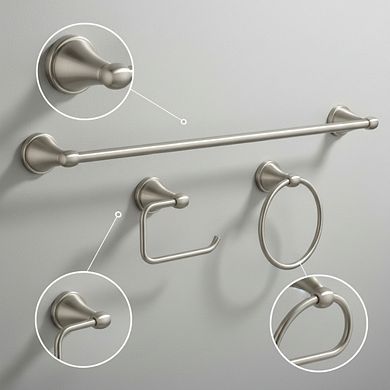 3-Piece Bathroom Towel Set, Brushed Nickel 18/24" Bar and Toilet Paper Holder