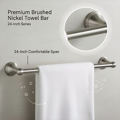 Brushed Nickel 24-Inch Wall Mounted Towel Bar, Single Bathroom Rack