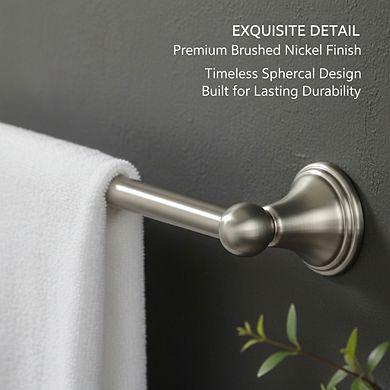 Brushed Nickel 24-Inch Wall Mounted Towel Bar, Single Bathroom Rack