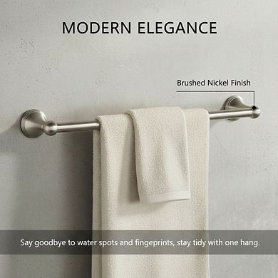 Brushed Nickel 24-Inch Wall Mounted Towel Bar, Single Bathroom Rack