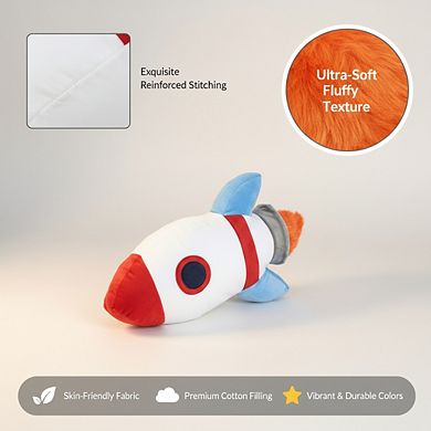 Rocket Spaceship Decorative Pillow 16.5", Soft Polyester Bedroom Accent