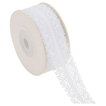 1.1"x29.53' Reusable Lace Gift Ribbon Style Three White