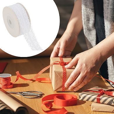 1.1"x29.53' Reusable Lace Gift Ribbon Style Three White