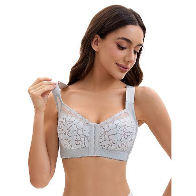 2 Packs Women's Lace Front Closure Full Coverage Minimizers Wirefree Wide Straps Soft Bras