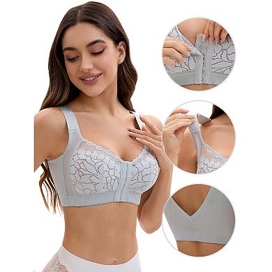2 Packs Women's Lace Front Closure Full Coverage Minimizers Wirefree Wide Straps Soft Bras