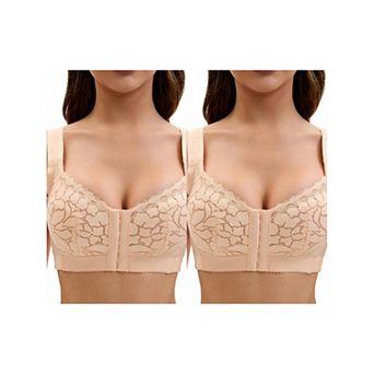 2 Packs Women's Lace Front Closure Full Coverage Minimizers Wirefree Wide Straps Soft Bras