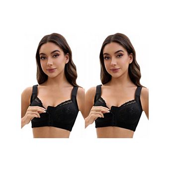 2 Packs Women's Lace Front Closure Full Coverage Minimizers Wirefree Wide Straps Soft Bras