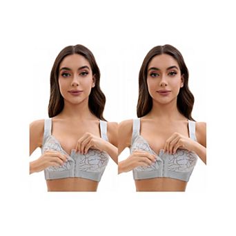 2 Packs Women's Lace Front Closure Full Coverage Minimizers Wirefree Wide Straps Soft Bras