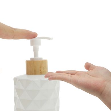 2.91"x6.93" Round Bottom Diamond Pattern Soap Dispenser 11.16oz 1 Pc White