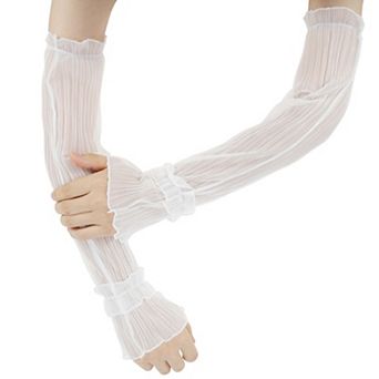 20.08" Lotus Leaf Curled Edges Mesh Arm Sleeves for Women 1 Pair