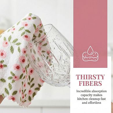 3 Pack Coral Fleece Printed Cleaning Cloths, Super Absorbent Soft Reusable Towel for Kitchen 12"x12"