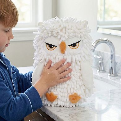 Cute Owl Animal Shaped Chenille Hanging Hand Towels, Super Absorbent Soft Towel 1 Pack 9" x 11"
