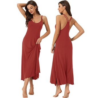 2 pc Women's Lingerie Nighties Midi Pajama Dress Loungewear Racer Back Full Slip Camisole Nightgowns
