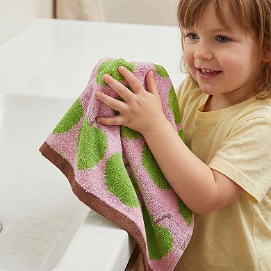Cute Fruit Printed Cotton Washcloths, 4 Pack Face Cloths, Jacquard Weave Reusable Towels 13" x 13"