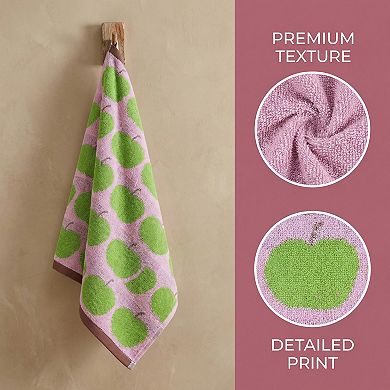 Cute Fruit Printed Cotton Washcloths, 4 Pack Face Cloths, Jacquard Weave Reusable Towels 13" x 13"