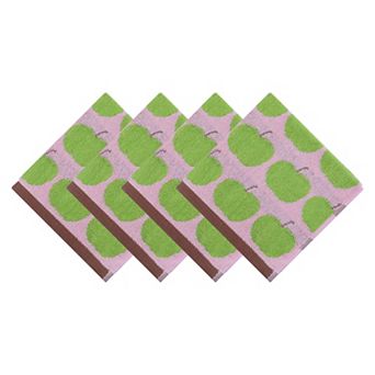 Cute Fruit Printed Cotton Washcloths, 4 Pack Face Cloths, Jacquard Weave Reusable Towels 13" x 13"