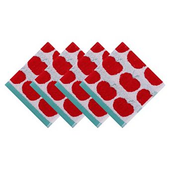 Cute Fruit Printed Cotton Washcloths, 4 Pack Face Cloths, Jacquard Weave Reusable Towels 13" x 13"