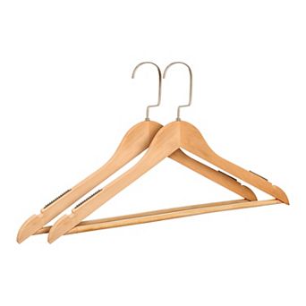 2 Packs Wood Non-Slip Hangers with Pinch Clips, 360-degree Space Saving 15.7x0.5x9.6Inch