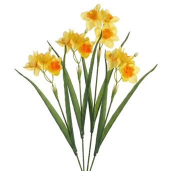 4 pc Artificial Daffodils Flowers, Real Touch Fake Bouquet, Faux Spring Flowers for Home Decor 18"H