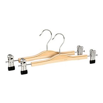 2 Pack Wood Non-Slip Hangers with Pinch Clips, Durable 360-degree Space Saving 12.6Inch