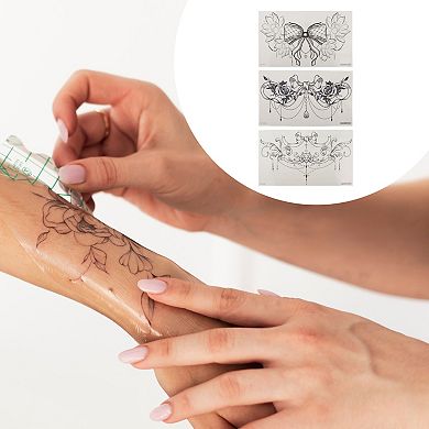 Waterproof Fake Tattoos Temporary Tatto for Adult Black 3 Pcs