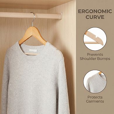 2 Packs Wood Non-Slip Hangers with Pinch Clips, 360-degree Space Saving