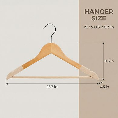 2 Packs Wood Non-Slip Hangers with Pinch Clips, 360-degree Space Saving