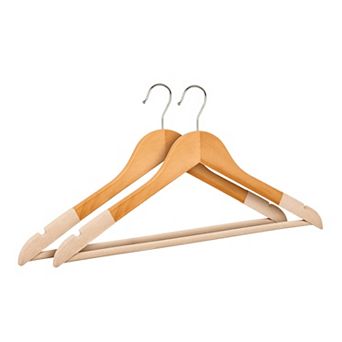 2 Packs Wood Non-Slip Hangers with Pinch Clips, 360-degree Space Saving