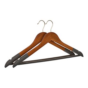 2 Packs Wood Non-Slip Hangers with Pinch Clips, 360-degree Space Saving