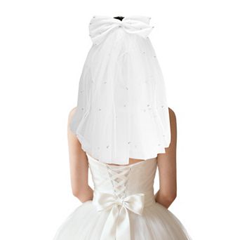 15.75" Hair Comb Wedding Veil 1 pc Bow Pearl White