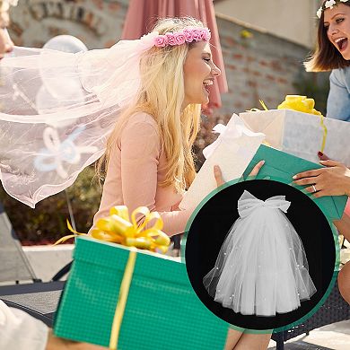 15.75" Hair Comb Wedding Veil 1 Pc Bow Pearl White