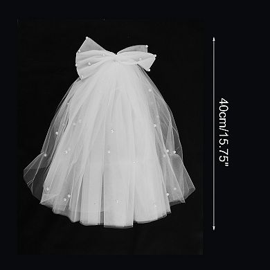 15.75" Hair Comb Wedding Veil 1 Pc Bow Pearl White