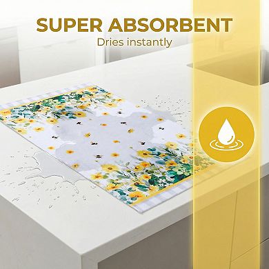 Decorative Floral Microfiber Kitchen Towels, 2 Pack Absorbent Soft Reusable Dish Cloths 16" x 24"