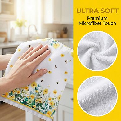 Decorative Floral Microfiber Kitchen Towels, 2 Pack Absorbent Soft Reusable Dish Cloths 16" x 24"