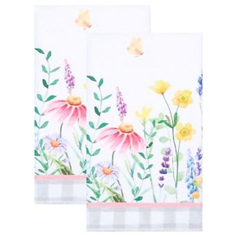 Decorative Floral Microfiber Kitchen Towels, 2 Pack Absorbent Soft Reusable Dish Cloths 16" x 24"