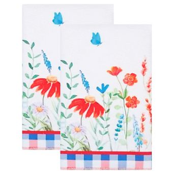 Decorative Floral Microfiber Kitchen Towels, 2 Pack Absorbent Soft Reusable Dish Cloths 16" x 24"