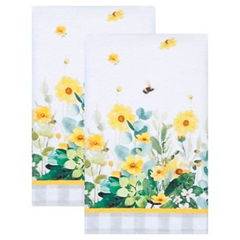 Decorative Floral Microfiber Kitchen Towels, 2 Pack Absorbent Soft Reusable Dish Cloths 16" x 24"
