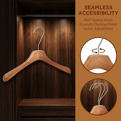 2 Pcs Wood Non-Slip Hangers Durable 360-degree Space Saving Clothes Hangers for Cloth 16.9Inch