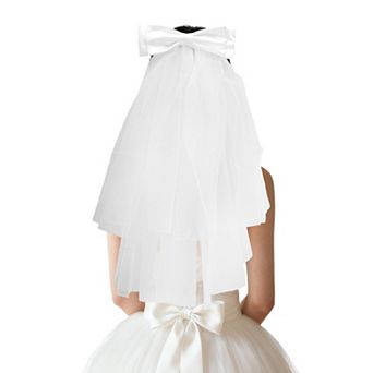 20.87" Hair Comb Wedding Veil 1 pc Gloss Tulle Bow White